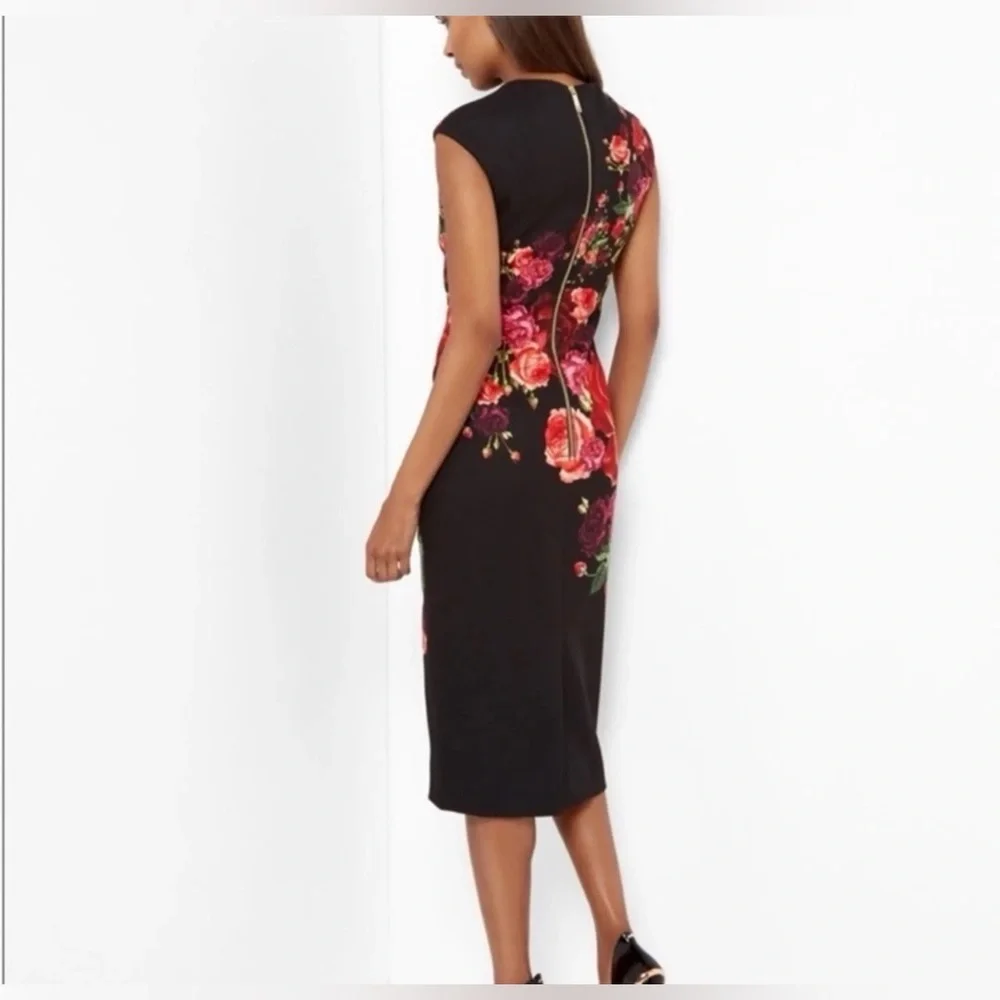 Ted Baker London Mirrie Floral Black Midi Dress sz 1 - Picture 7 of 11